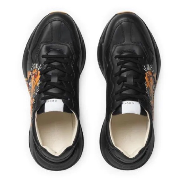 GUCCI Calfskin Tiger Print Mens Rhyton Sneakers Gucci 7=US8 - Picture 7 of 9